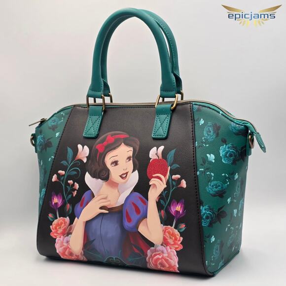 Loungefly Disney Snow White Floral Apple Green Black Crossbody Satchel Bag New - Picture 3 of 7